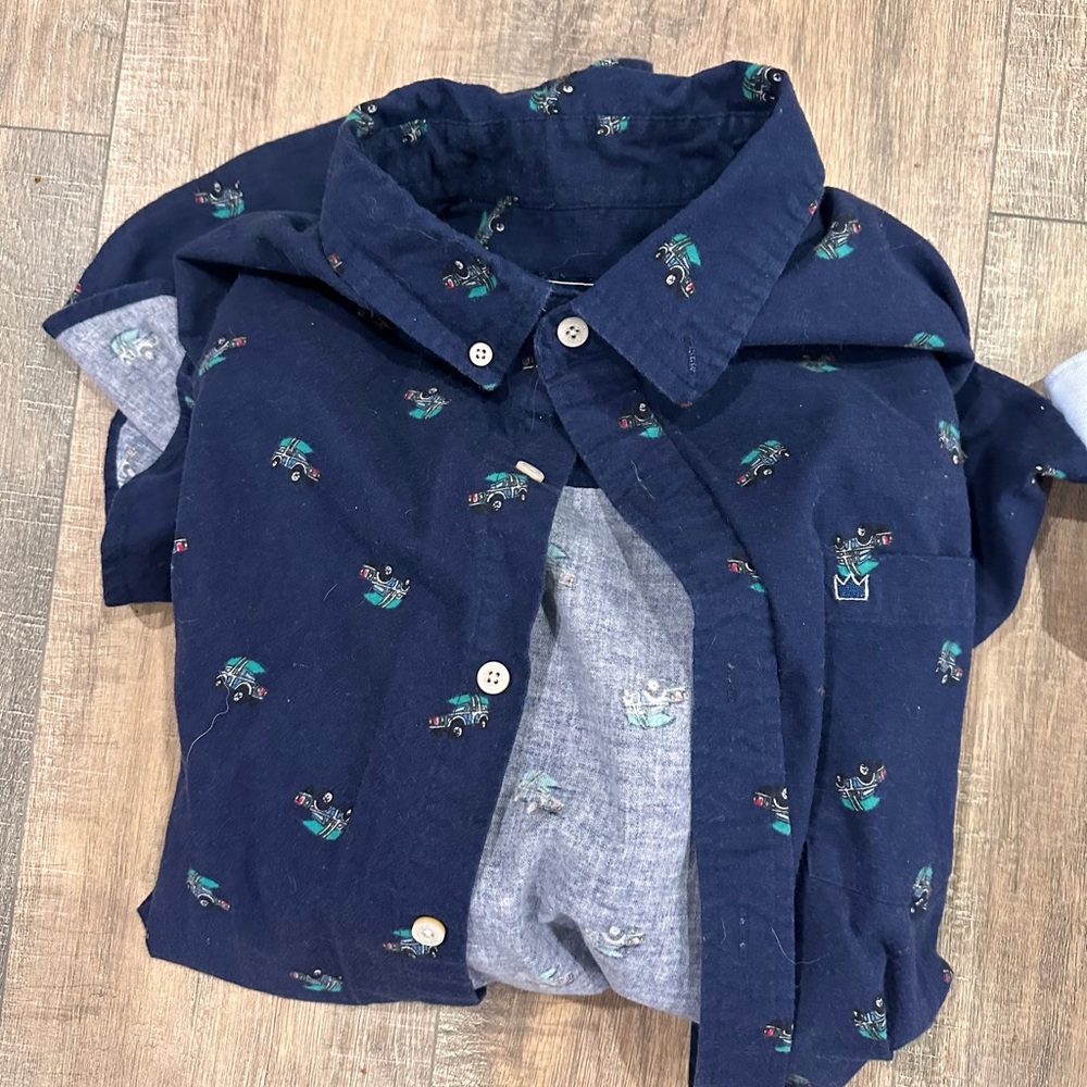 Navy Blue Button-Up Shirt with Fun Print
